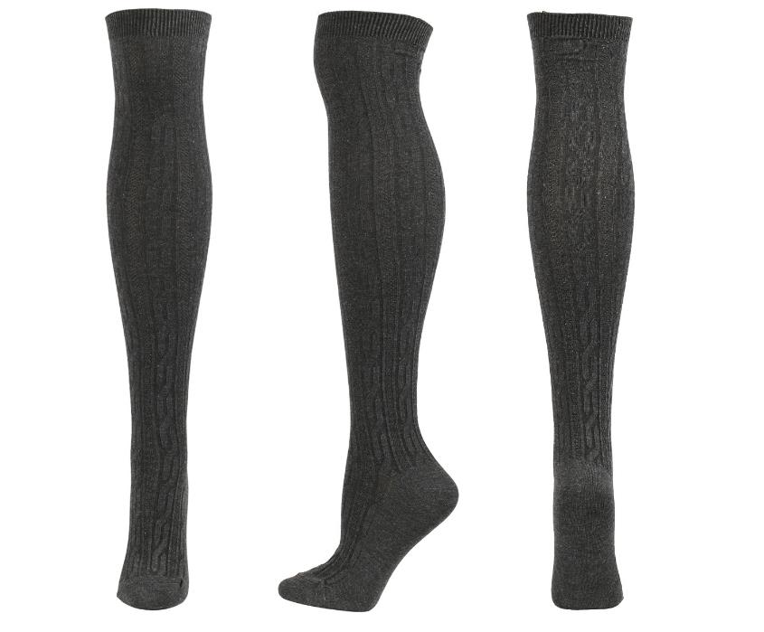 Women's Cable Knit Thigh High Socks Extra Long Winter Top Over The Knee Boot Stockings Leg Warmers Grey Black White Navy Coffee