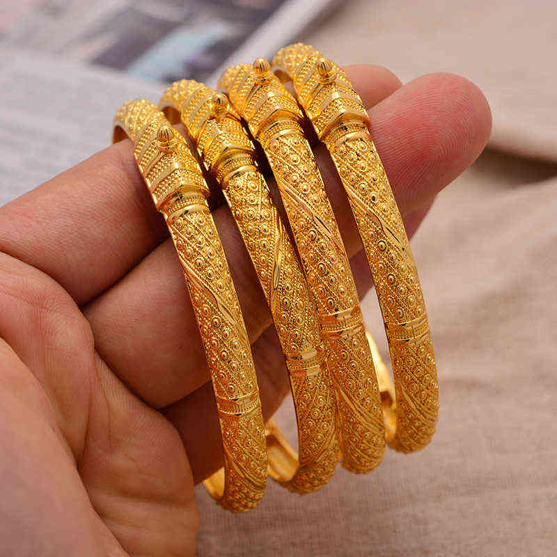 24K Bangles 4Pcs/Set Bracelet Ethiopian Gold Color For Women Bijoux Femme African Middle East Dubai Halloween Jewelry 220124