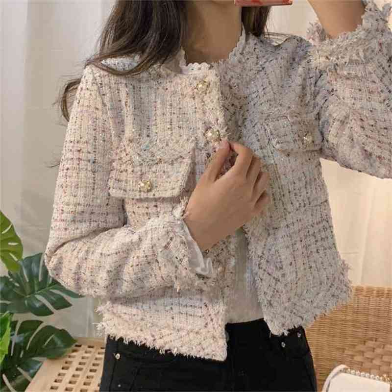 Autumn Winter Tweed Jackets Women O-Neck Long Sleeve Loose Wool Coat Single Breasted Outwear Vintage Harajuku 210603, Picture color 
Autumn Winter Tweed Jackets Women O-Neck Long Sleeve Loose Wool Coat Single Breasted Outwear Vintage Harajuku 210603, Picture color