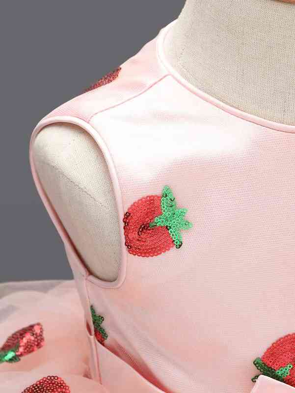 Baby Sequin Insert Strawberry Pattern Bow Front Mesh Gown Dress SHE