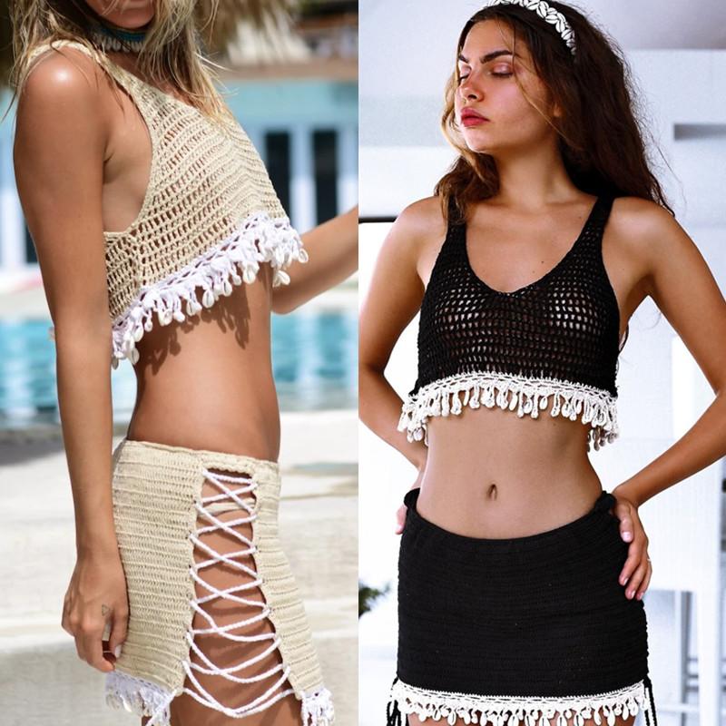 Women' Swimwear Hand Crochet Mini Tight Fit Women Beach Shell Bikini Swim Skirt Lace Cover UP Deep V Crop Top Details Sides, Black top
Women' Swimwear Hand Crochet Mini Tight Fit Women Beach Shell Bikini Swim Skirt Lace Cover UP Deep V Crop Top Details Sides, Black top