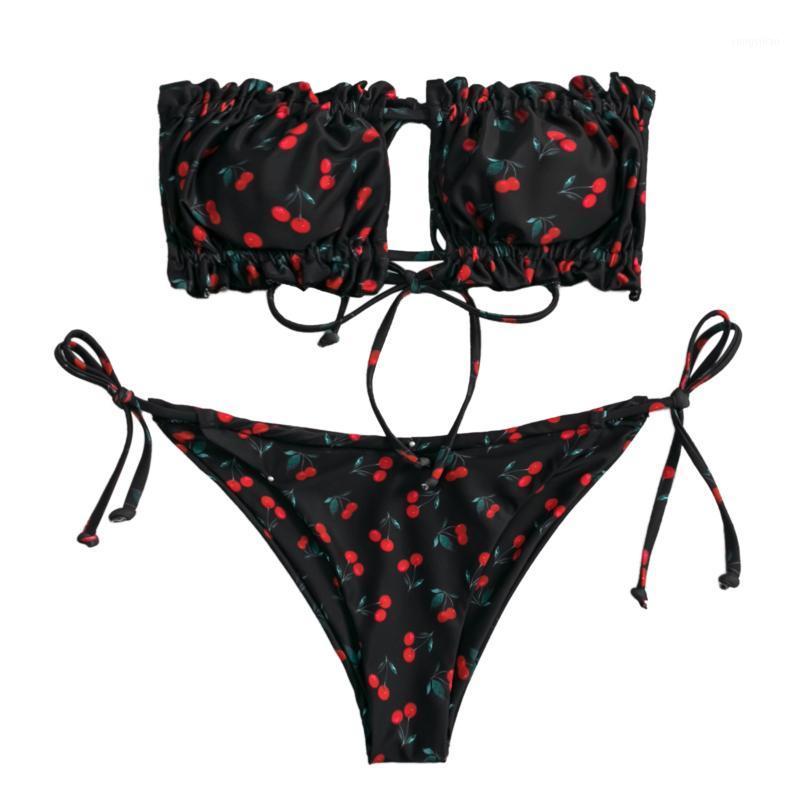 Women Bikini, Strapless Swimsuit, Ruffle Cherry Print Low Waist Beach Pool Party Thong 2 Pieces Wear Women' Swimwear, Black
Women Bikini, Strapless Swimsuit, Ruffle Cherry Print Low Waist Beach Pool Party Thong 2 Pieces Wear Women' Swimwear, Black