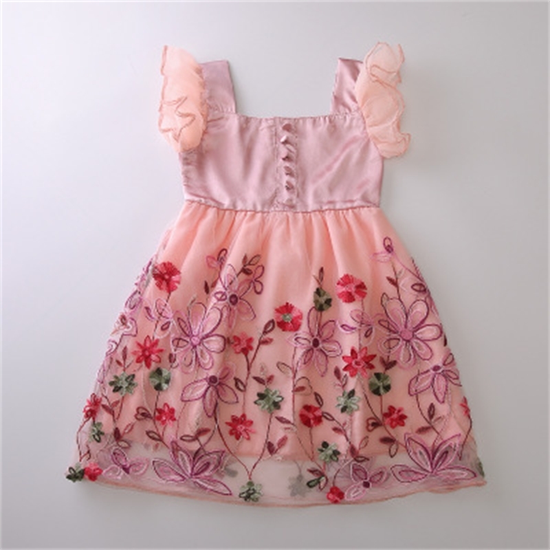 2020 new children's dress summer flower embroidery sweet lace princess skirt, Pink
2020 new children's dress summer flower embroidery sweet lace princess skirt, Pink