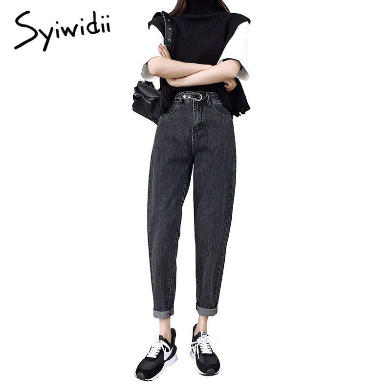 Gray high waist Mom jeans woman plus size boyfriend jeans for women denim pants Washed blue Harem Pants 0 spring summer 210302