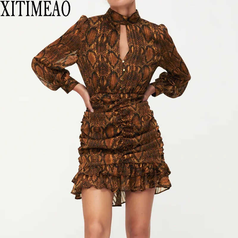 ZA Women Dress Elegant Long Sleeved Party V-neck Snake Print Sexy Ladies Clothing Retro Slim Mini Skirt 210604, Brown
ZA Women Dress Elegant Long Sleeved Party V-neck Snake Print Sexy Ladies Clothing Retro Slim Mini Skirt 210604, Brown