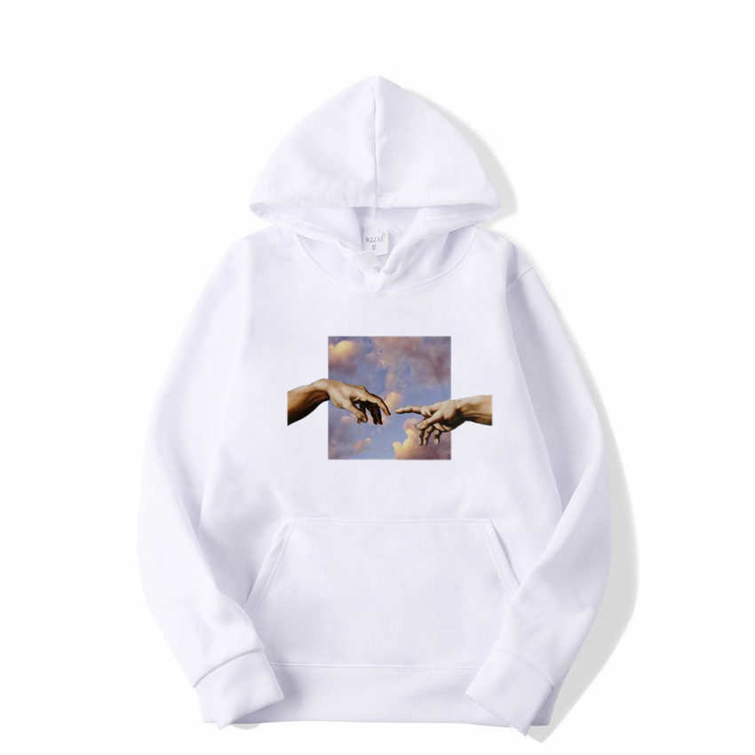 Lover's couple finger touch sweatshirts men Hoodies Fleece pullover coat Loose unisex Casual hipster match eye-catching tops 201020