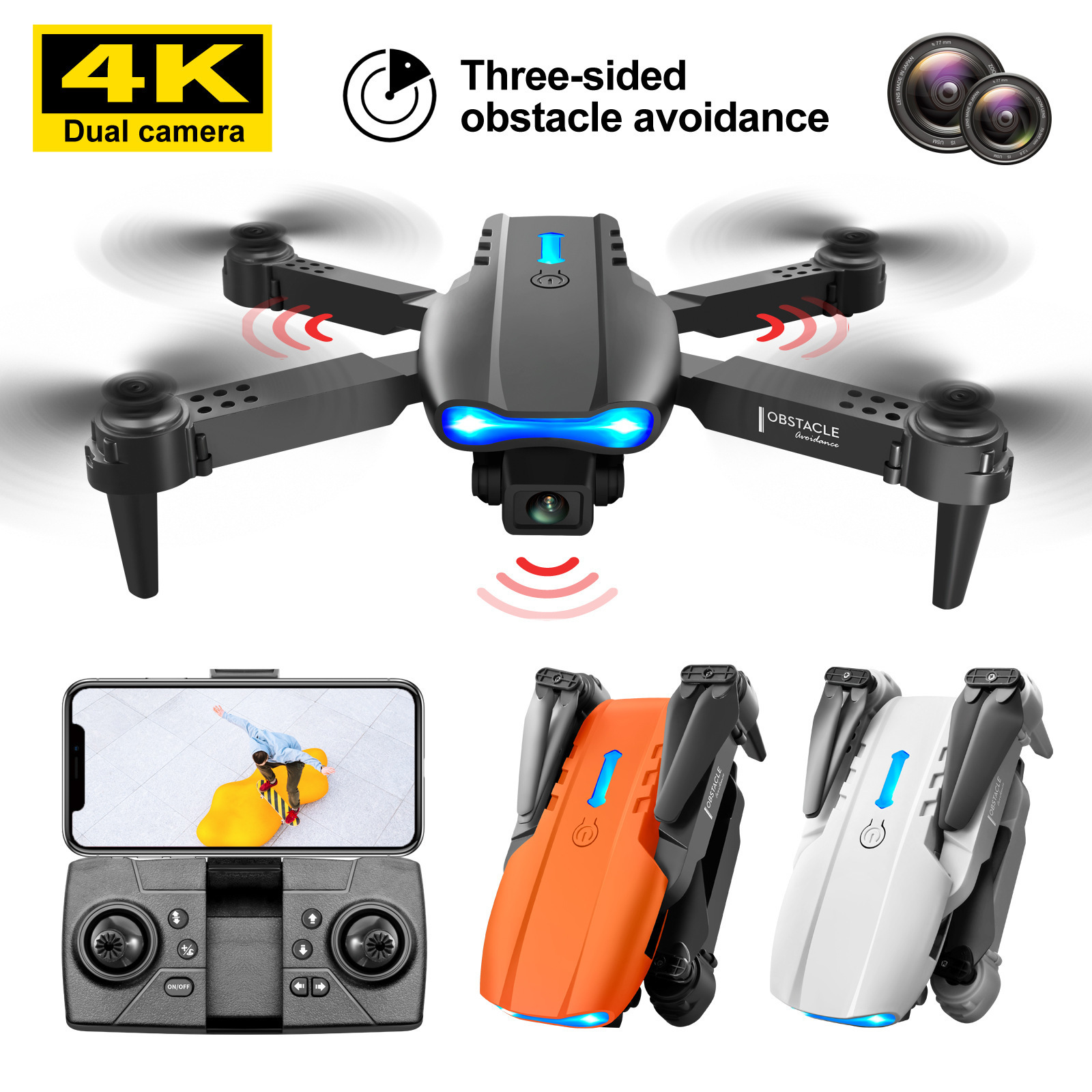 Obstacle Avoidance UAV Dual Lens 4K HD Aerial Photography Fixed Height Four Axis Drone Auto Foldable Arm Altitude Hold RC Quadcopter E99 Pro