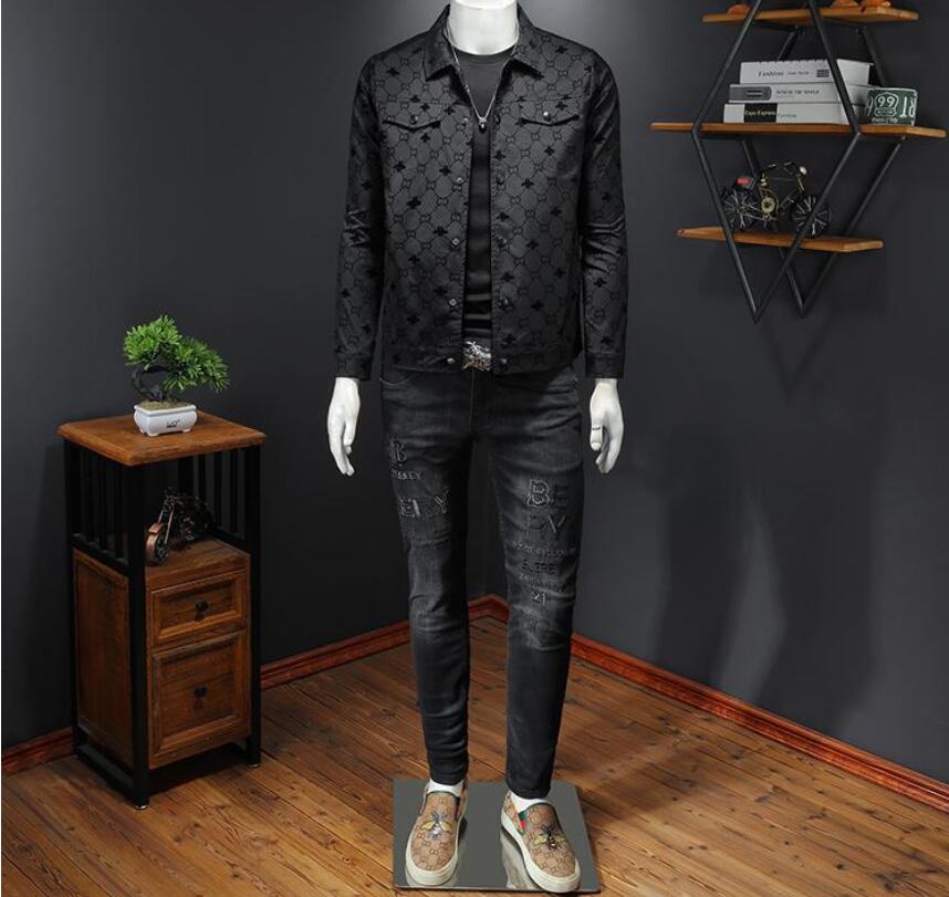 autumn new men039s jacket Korean slim fit Lapel print European Station Youth jacket trendy men039s jacket