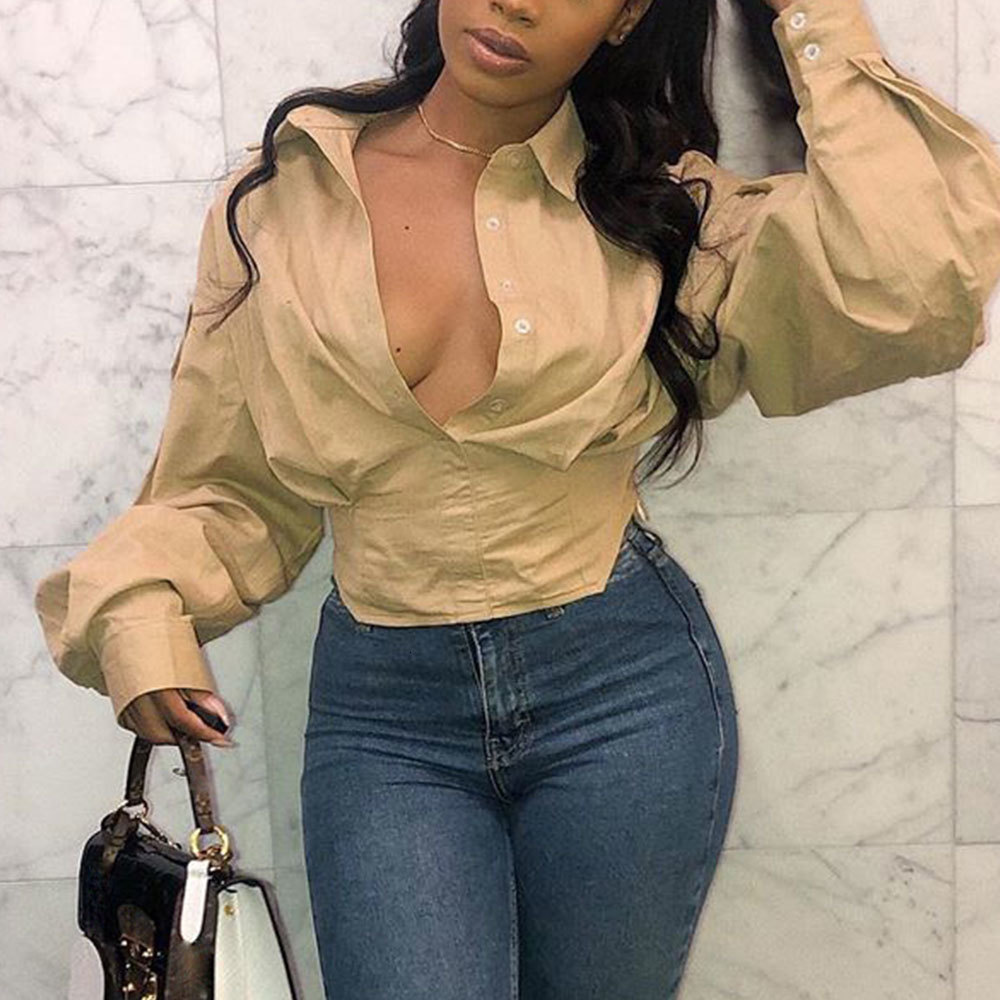 2021 New Sexy Button Turn Down Collar Tops Chic Solid Tunic Elegant Lantern Sleeve Slim Shirt Women Blouses Female Clothing Vo5a, As photo
2021 New Sexy Button Turn Down Collar Tops Chic Solid Tunic Elegant Lantern Sleeve Slim Shirt Women Blouses Female Clothing Vo5a, As photo