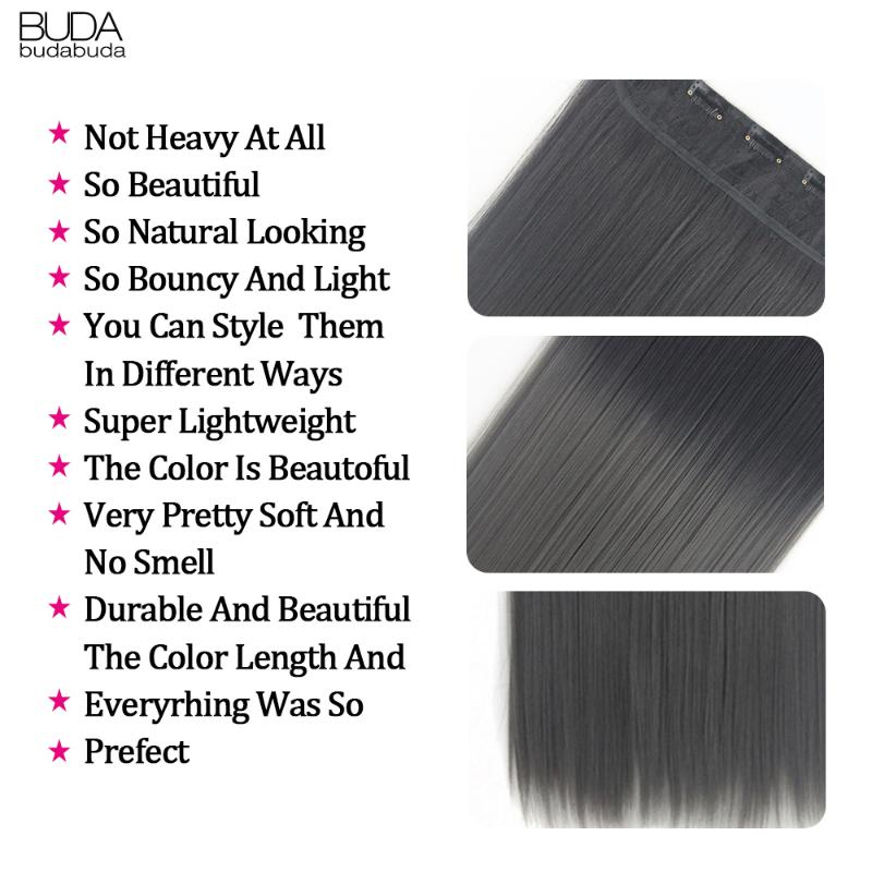 Synthetic Wigs Budabuda 22inch Long Straight 5 Clips In Hair Black Brown High Tempreture Ombre Piece For White Women