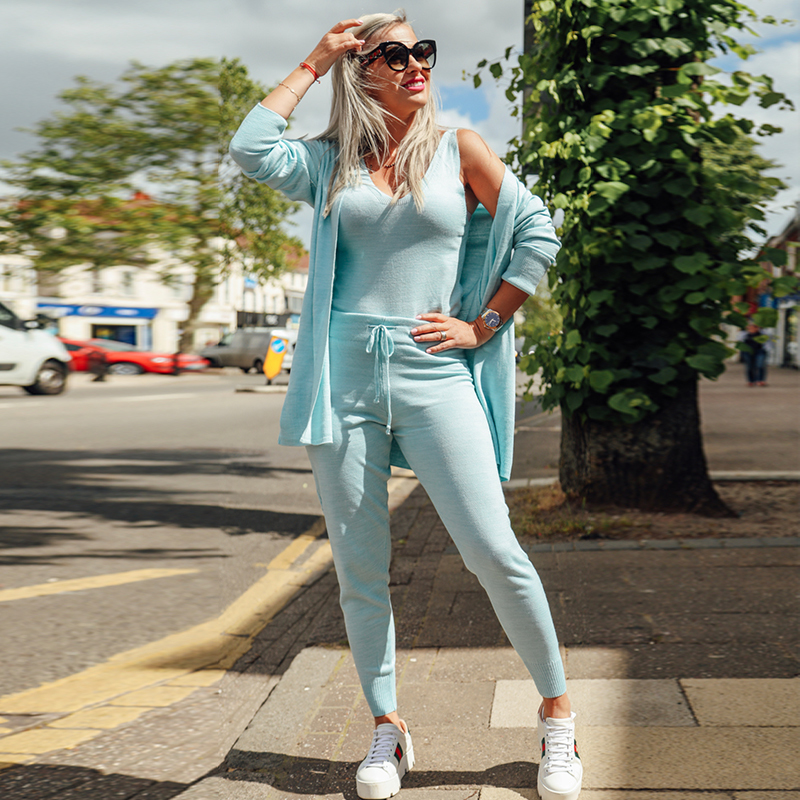 Knitting 3 piece set women set outfits suit fashion Knitted Lounge Sets vest top jogger cardigan Home wear Womens Clothes 210302