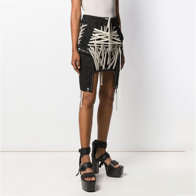 DEAT High Elastic Waist Black Bandage Split Joint Irregular Half-body Skirt Women Fashion Tide New Spring Summer 2021 1W912 210303