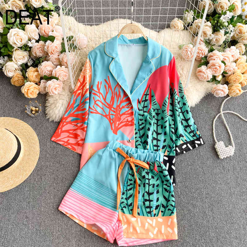 Women Shorts Drawstring Printing Lapel Short Sleeve Arrivals Two Piece Set Fashion Spring Summer 11D6305 210525, Blue
Women Shorts Drawstring Printing Lapel Short Sleeve Arrivals Two Piece Set Fashion Spring Summer 11D6305 210525, Blue