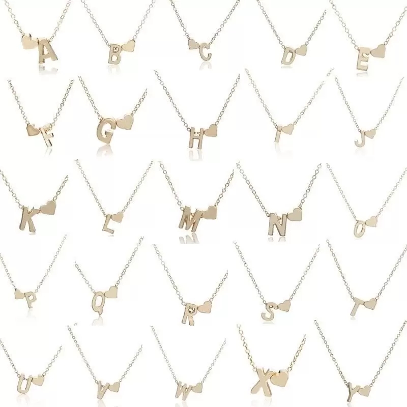 Declicate 26 Initial English Letter Heart Necklace Gold Silver Color A-Z Charm Alphabet Pendent Necklaces Chain for Women Anniversary Wedding Jewelry 