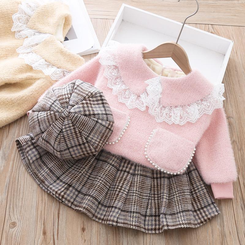 Winter Child Sweet Lace Thickening Plus Velvet Long-Sleeved Shirt+Skirt+Hat 3pcs Princess Baby Girls Suit Kids, Beige
Winter Child Sweet Lace Thickening Plus Velvet Long-Sleeved Shirt+Skirt+Hat 3pcs Princess Baby Girls Suit Kids, Beige