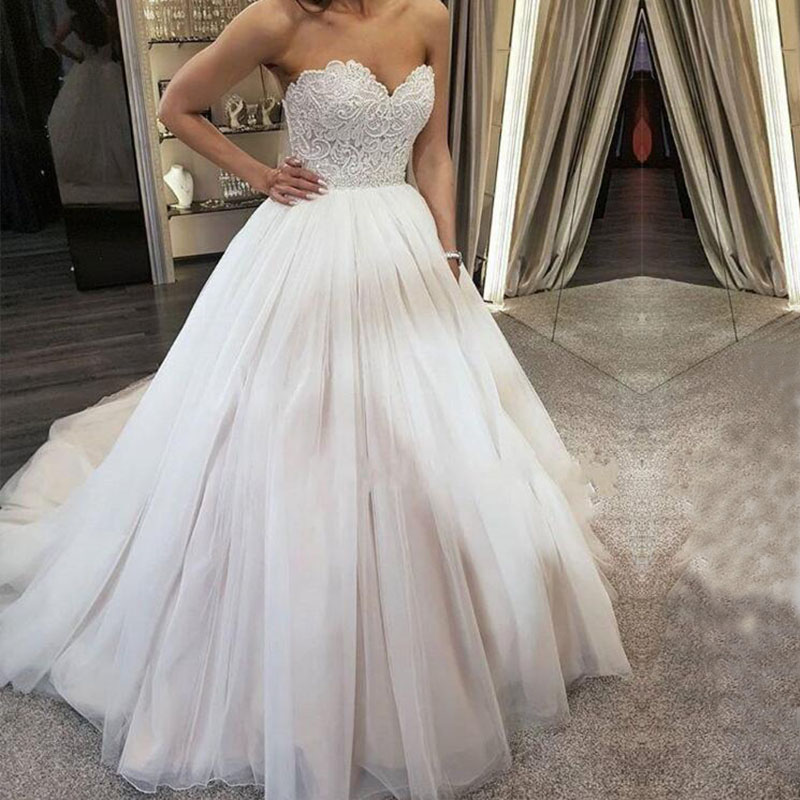 ZJ9001 Beach Sweetheart Ball Gown Wedding Dress Beads Applique Formal Bride Dresses Plus Size