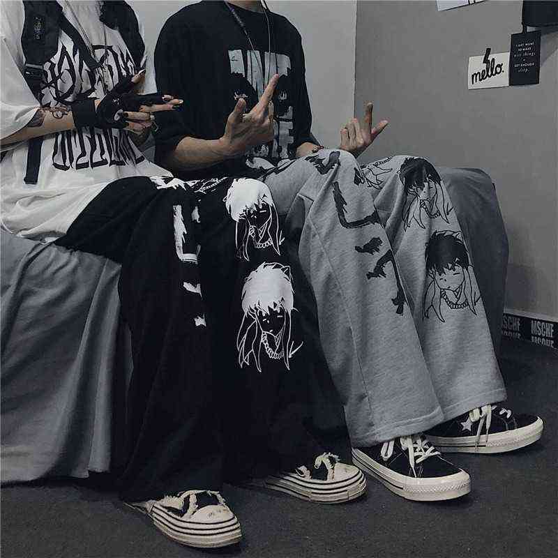 HOUZHOU Japanese Harajuku Anime Print Wide Leg Pants Women Hippie Streetwear Black Sweatpants Korean Style Oversized Trousers 211115