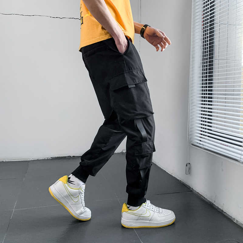2020 Ankle Length Men Pants Streetwear Sweatpants Elasticated Waistband Drawstring Casual Trousers Y0927