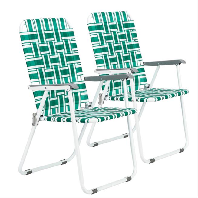 Garden Sets 2pcs Steel Tube PP Webbing Bearing 120kg Folding Beach Chair Light Green Strip