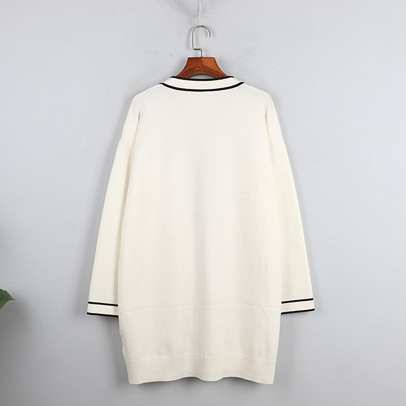 Women's Knits & Tees DEAT 2021 Autumn And Winter Fashion Casual V-neck Full Sleeves Contrast Colors Waist Belt Pocket Single Breasted Cardig