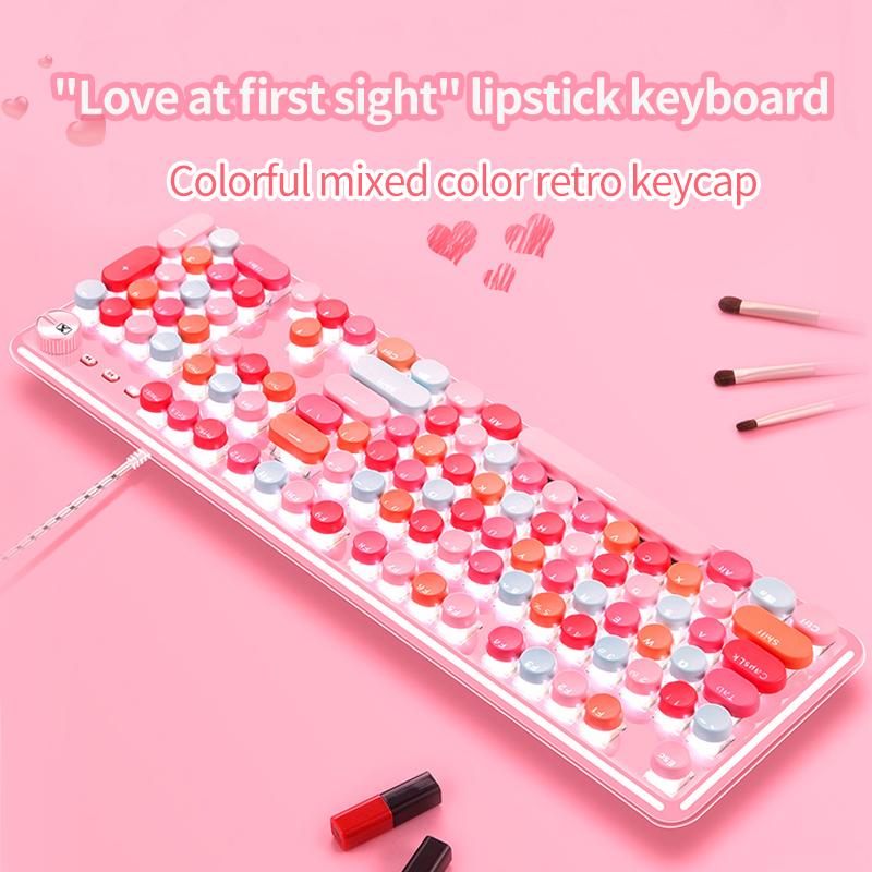 Keyboards Yindiao K520 Pink Mechanical Keyboard Wired Green Axis Girl Heart Lipstick Macaroni Dot Computer Peripherals
Keyboards Yindiao K520 Pink Mechanical Keyboard Wired Green Axis Girl Heart Lipstick Macaroni Dot Computer Peripherals