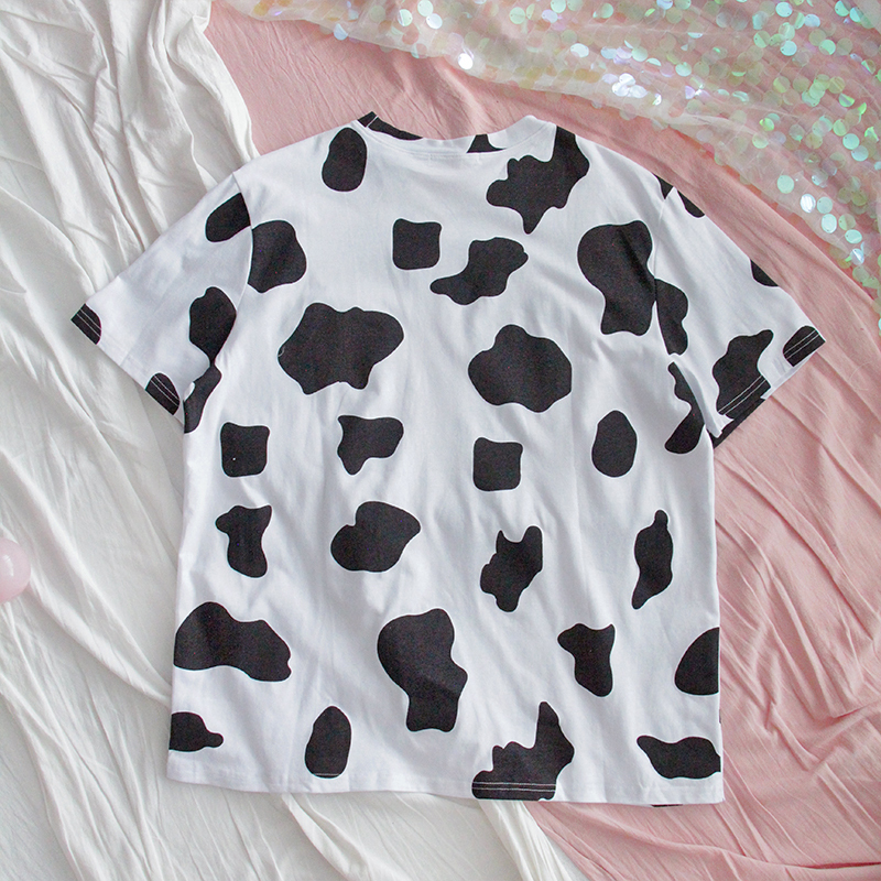 HWLZLTZHT Cotton T Shirt Summer Women's Clothing Large Sizes Cow Print Basic T Shirt Women Casual O-neck Tshirt Oversized Top 210306