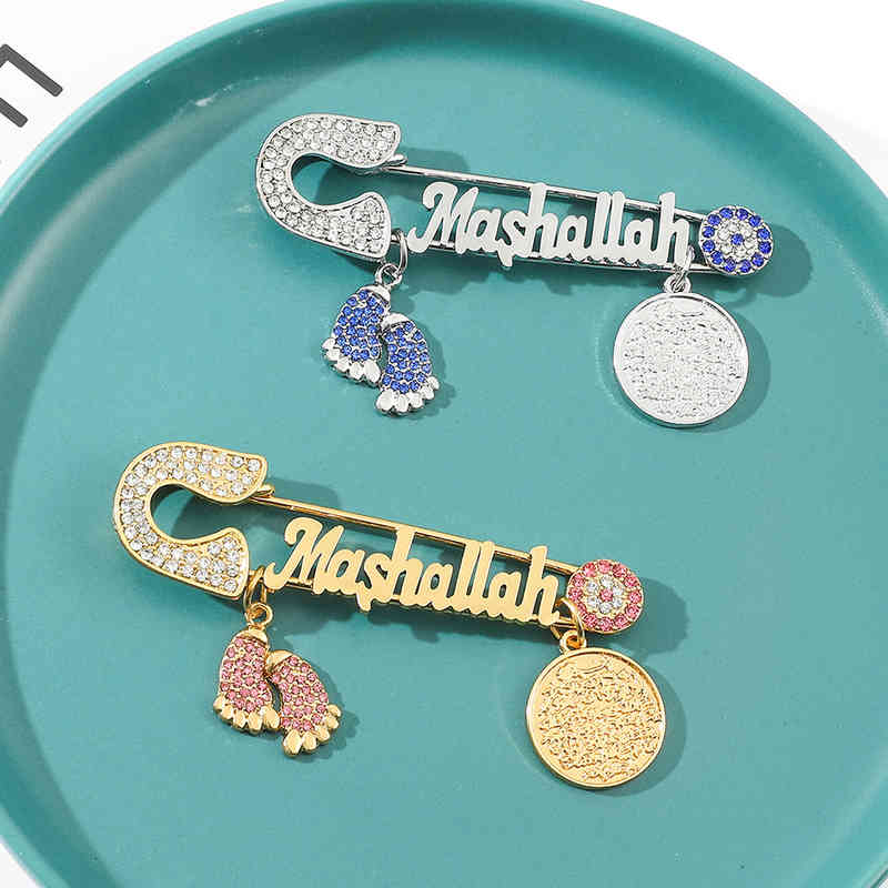 Brooch Religious Scripture Ayatul Kursi Mashallah Zircon Islamic Muslim Pin