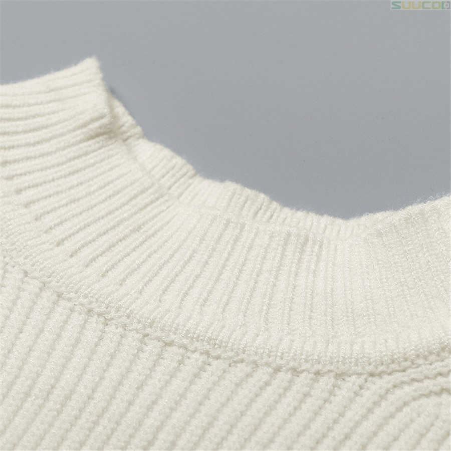 Office Lady Elegant Casual Style White Women Sweater Sweet Butterfly Sleeve Ruffles Solid Simple Winter Clothes 211011Z