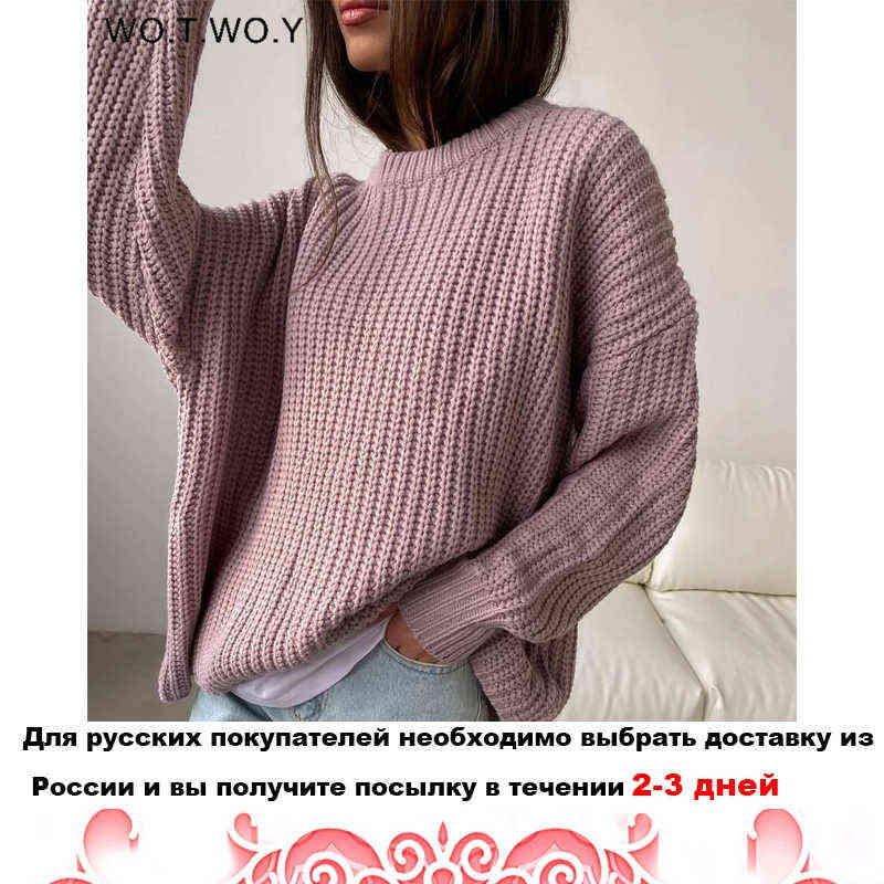 WOTWOY Autumn Winter Thickening Oversized Sweater Women Long Sleeve Casual Loose Pullovers Female Cashmere Solid Knitted Tops 211123wtt