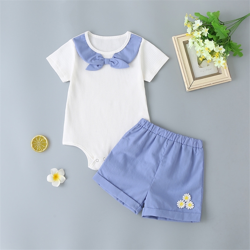 Summer Infant Rompers Clothes Short-sleeve Bow Romper Floral Blue Shorts Baby Girls Costume 0- 210629, White
Summer Infant Rompers Clothes Short-sleeve Bow Romper Floral Blue Shorts Baby Girls Costume 0- 210629, White