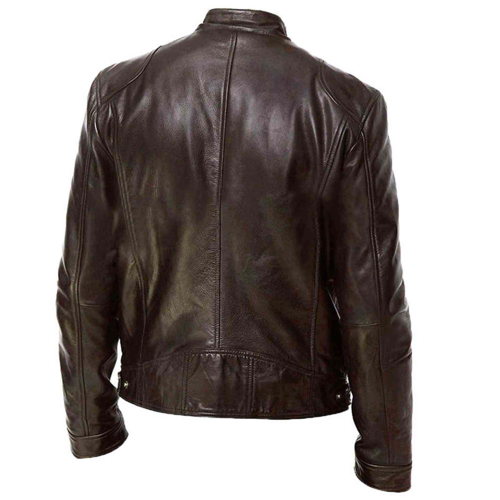 Mens Fashion Leather Jacket Slim Fit Stand Collar PU Jacket Male Anti-wind Motorcycle Lapel Diagonal Zipper Jackets Men 5XL 211106