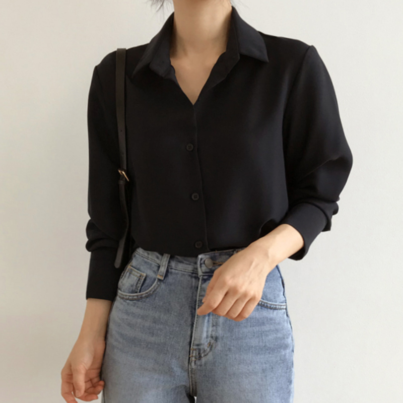 2021 Spring Women Solid Long Sleeve Chiffon Blouse Office Lady Elegance Oversize Black HB Shirts Korean Style White Tops T08905F 210225