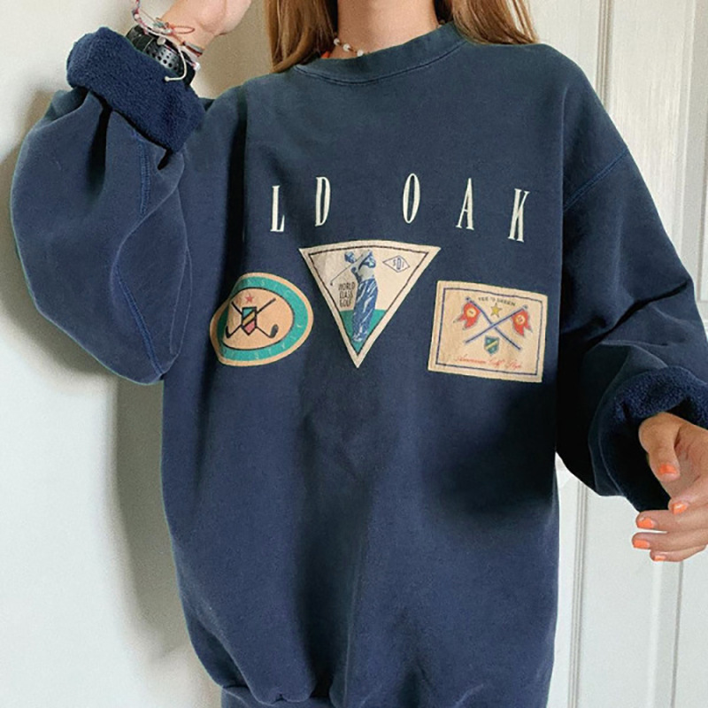 Fashion Women's Cotton Sweatshirts Women Round Collar Letter Print Loose Pullovers Top Vintage Casual Loose Sweatshirts Moletom 201211