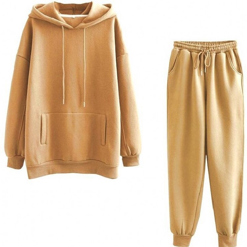 Autumn Winter Women Hoodies Thick Cotton Sweatshirt 2 Pcs Sets Fleece Tracksuits For Female Solid Tops Pants Suit Outfits 201203