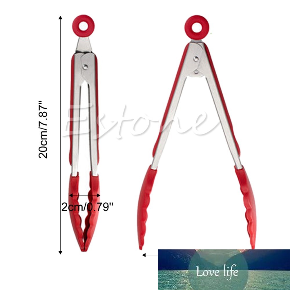 Silicone Kitchen Cooking Salad Serving BBQ Tongs Stainless Steel Handle Utensil random color