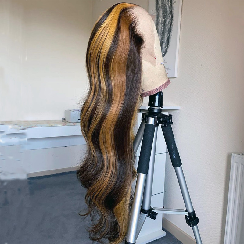 Hot Highlight Wig Brazilian Body Wave Wig Highlight Lace Front Human Hair Wigs Honey Blonde Ombre Lace Front Wig Remy