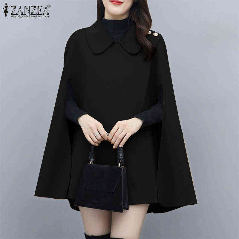 ZANZEA 2021 Plain Work Button Cape Femme Clothing Party Outwear Poncho Women Autumn ELegant Casual Sleeveless Cloak Street Coats H1123