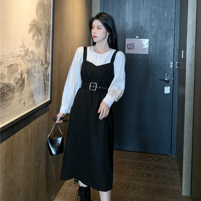 Office Lady Midi Dres Casual Personality Elegant Party plus size Autumn O-neck Long Sleeve Korean 210623