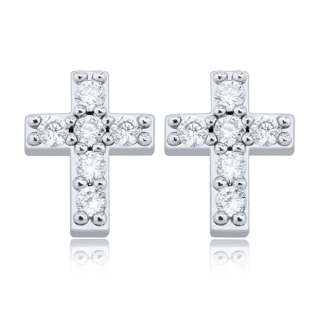 Hip Hop Charm Cross Stud Earring Bling 18K Real Gold Plated 925 Sterling Silver Prevent Allergy Earrings for Women Gift