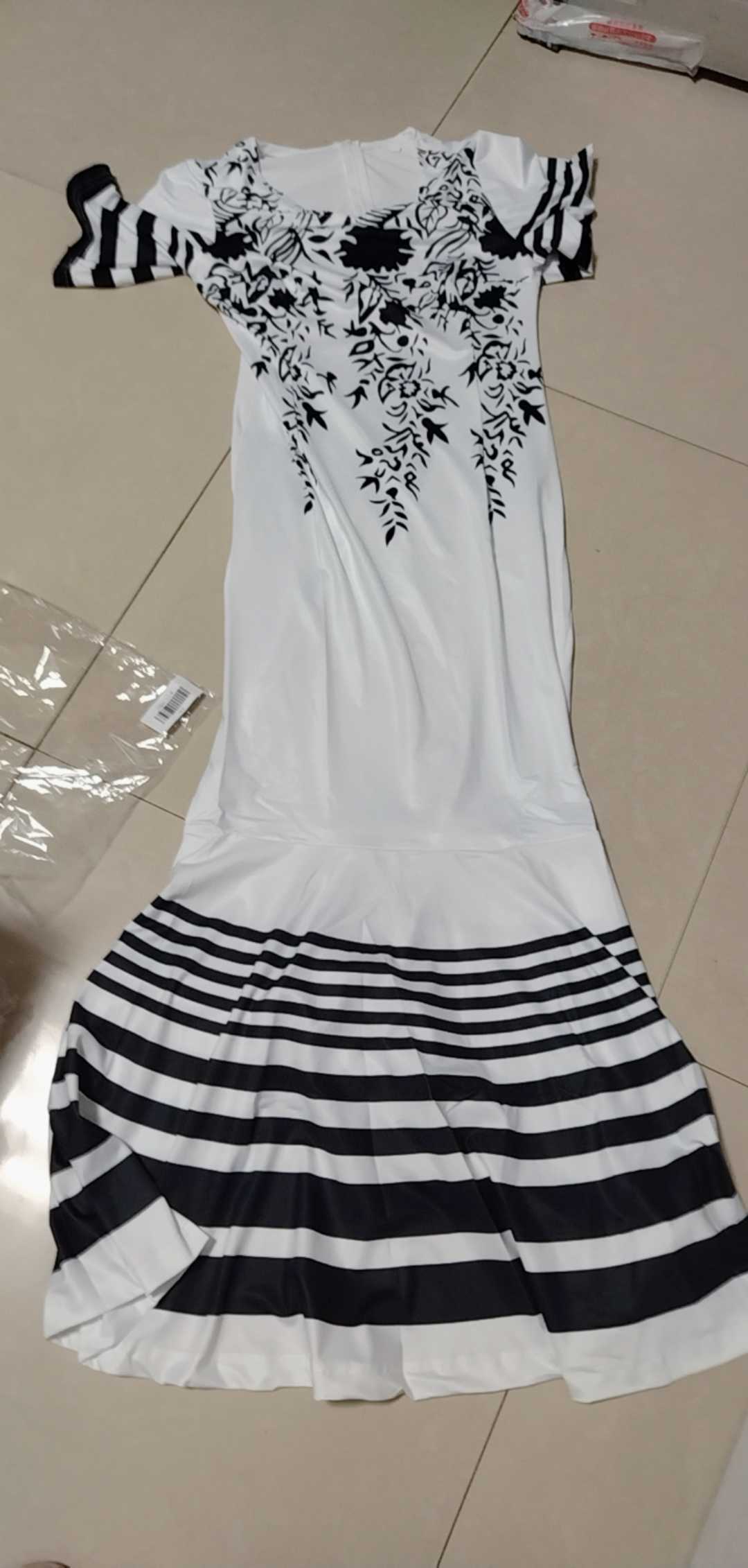 Long Dress Women printed Stitching Long High Waist Short Sleeves V-Neck Plus Size 5XL fishtail Womens Dress 210630