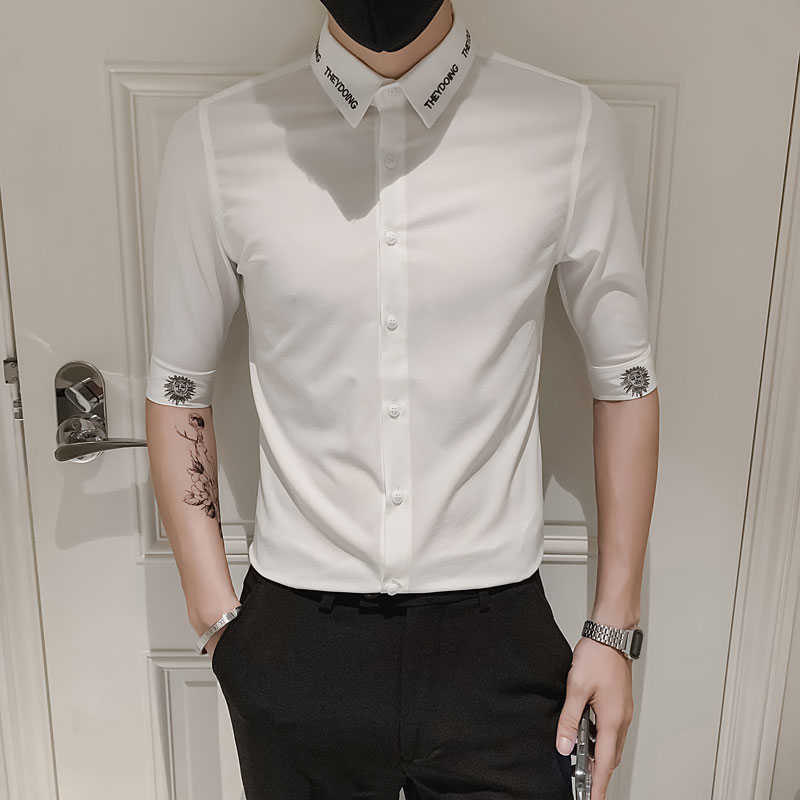 Embroidery Shirts Men Summer Short Sleeve Slim Casual Shirt Male Business Formal Dress Shirts Streetwear Social Party Clothes 210527, Black
Embroidery Shirts Men Summer Short Sleeve Slim Casual Shirt Male Business Formal Dress Shirts Streetwear Social Party Clothes 210527, Black