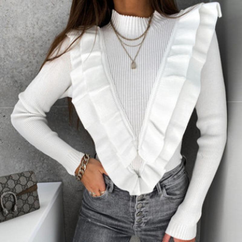 Women' Sweaters Ruffles Slim Long Sleeve Knitted Sweater Solid Knitting Mock Neck Ladies Winter Elegant Pullovers 2021 Fashion, White
Women' Sweaters Ruffles Slim Long Sleeve Knitted Sweater Solid Knitting Mock Neck Ladies Winter Elegant Pullovers 2021 Fashion, White