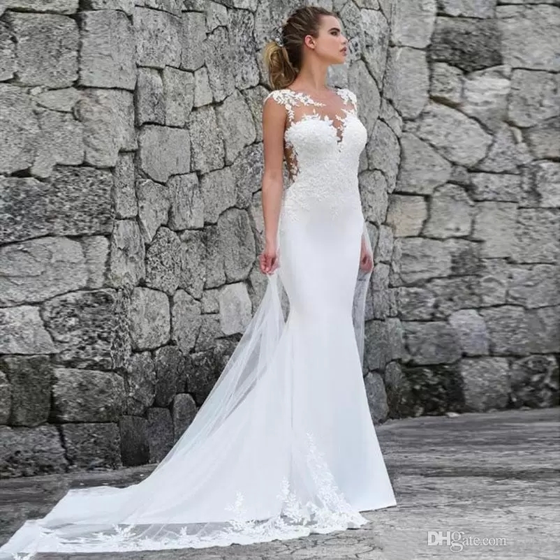 2022 Satin Wedding Dress White Mermaid With Lace Plus Size vestidos de Boho Dress Beach Grows Bridal Gowns
