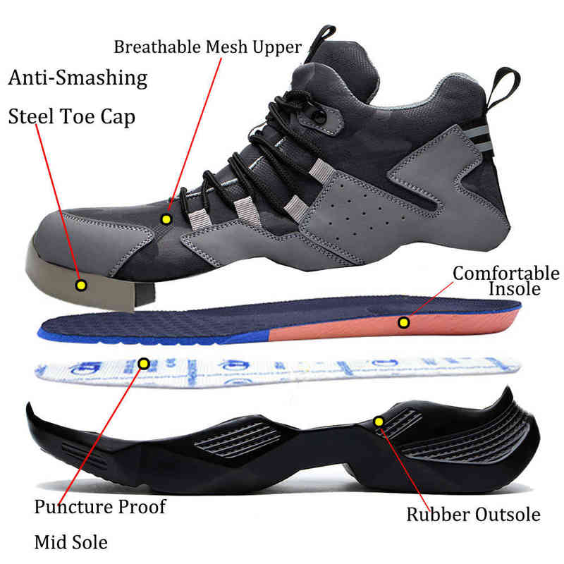 SUADEX Work Safety Shoes Men With Steel Toe Cap Casual Male Safety Boots Work Indestructible Shoes Puncture-Proof Work Sneakers 220105