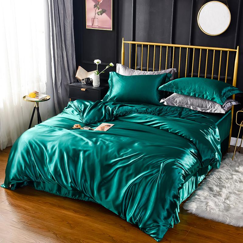 LUXURY SATIN SILK BEDDING SETS DUVET COVER FLAT FITTED SHEET TWIN FULL QUEEN KING SIZE 4PCS/6PCS LINEN SET BLACK 100%GOLDEN