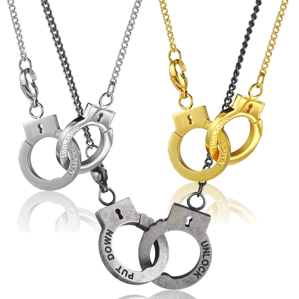 Men Stainless Steel Pendant Necklace PUT DOWN UNLOCK Engrave Retro Handcuffs Curb Chain Link
Men Stainless Steel Pendant Necklace PUT DOWN UNLOCK Engrave Retro Handcuffs Curb Chain Link