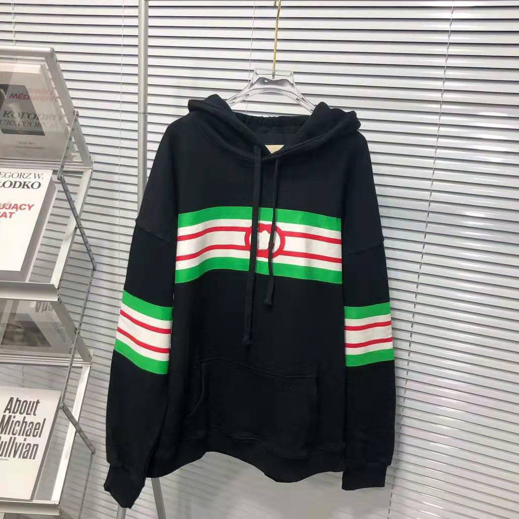 Gu + spring 2021 new classic red and green stripe printed Terry hooded drawstring long sleeve couple's sweater, Black
Gu + spring 2021 new classic red and green stripe printed Terry hooded drawstring long sleeve couple's sweater, Black