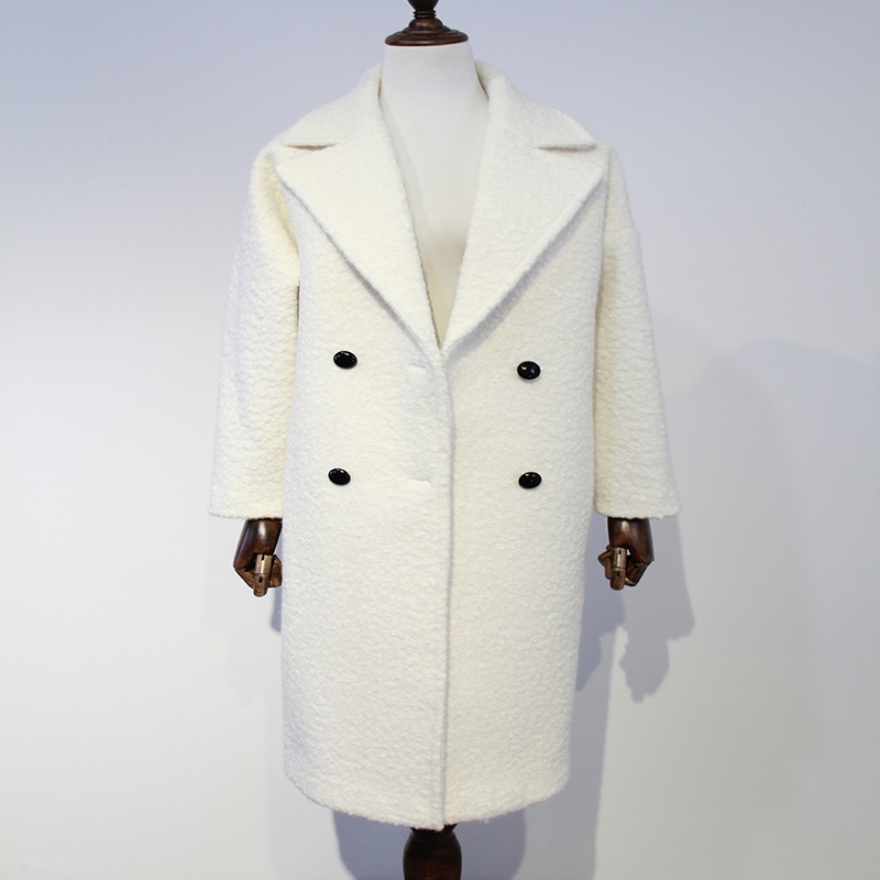 Abrigos mujer UK New Women Spring Winter Simple White Woolen Long Coat Female Notched Thick long Overcoat Casacos T190903