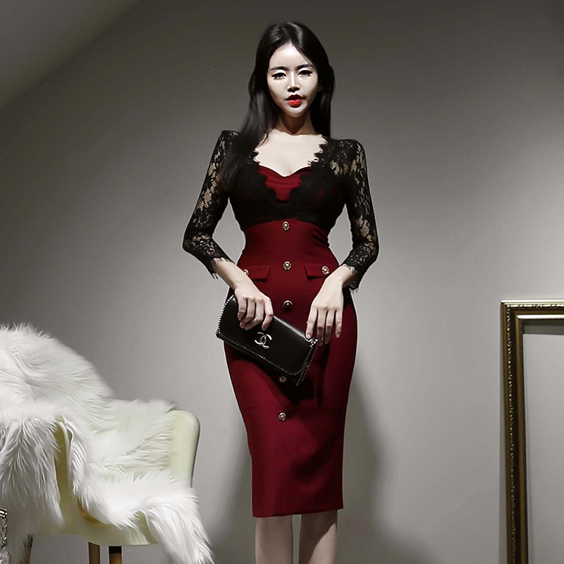 new arrival fashion spring midi party women ol temperament elegant v-neck perspective black lace slim pencil dress 5395, White;black
new arrival fashion spring midi party women ol temperament elegant v-neck perspective black lace slim pencil dress 5395, White;black