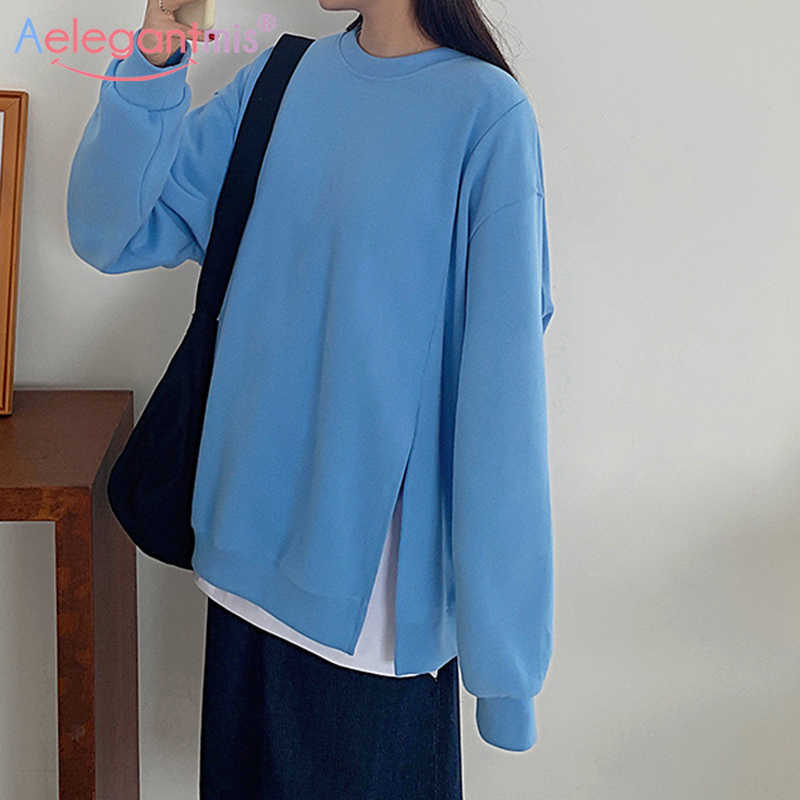 Aelegantmis Korea Oversized Sweatshirt Women Solid Split Vintage Casual Pullover Loose Tops BF Chic Harajuku 6 Colors 210607, Blue
Aelegantmis Korea Oversized Sweatshirt Women Solid Split Vintage Casual Pullover Loose Tops BF Chic Harajuku 6 Colors 210607, Blue